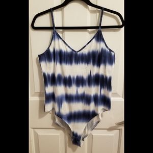 Tie-dye Blue/White Striped Bodysuit